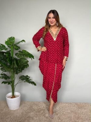 Wine Aura – Dhoti Coord Set